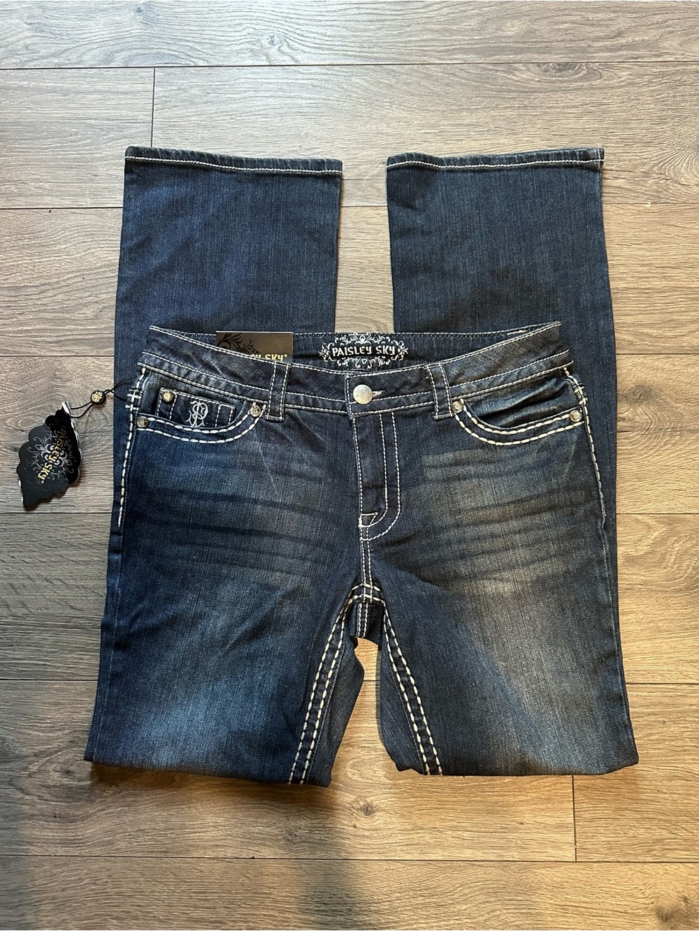 Paisley Sky Dark Blue Boot Cut Women's Jeans